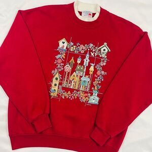 Vintage Floral Bird House Crewneck Sweater